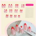 thumbnail image 3 of Punta francesa Press On Nails de color rojo almendra con lazo y perla, 3 of 6