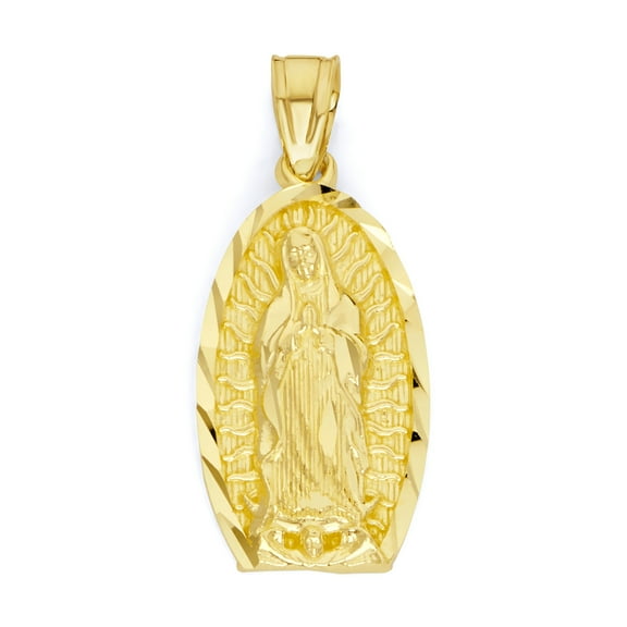 14K Gold Guadalupe Pendant - Diamond Cut Religious Medal for Necklace, Catholic Jewelry Gift