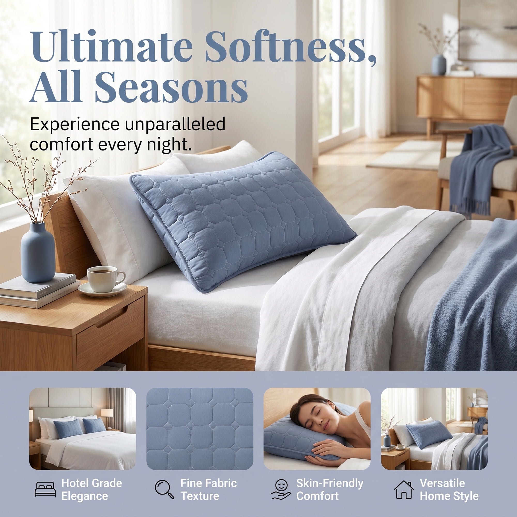 Unique Bargains Quilted Cotton Covers Pillow Protectors with Envelope Standard Size Blue