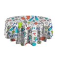 thumbnail image 5 of Colorful Sports Items Pattern Round Tablecloth 60"x60",Wrinkle Wipeable Table Cloth for Kitchen Dining Room Picnic Patio Party, 5 of 6