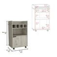 thumbnail image 3 of Wine Cooler on Wheels, Family Rustic Bar Cart with 2 Open Shelves 4 Wine Compartments and Cabinets, Wooden Storage Service Cart for Living Room Kitchen,Beige, 3 of 7