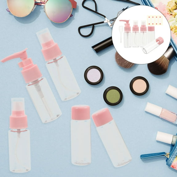 WHAMVOX  7 PCS Cosmetic Jars Travel Size Toiletries Bottles Toiletry Bag Pink