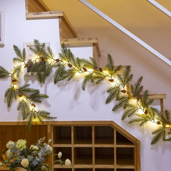 Outoloxit 1.75m (68.9in) LED Christmas Garland with Pine Cones Battery Operated Warm White Lights for Indoor Outdoor Holiday Thanksgiving Decorations Timer Included