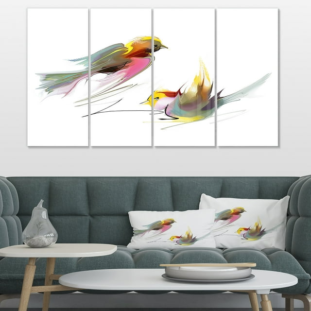 Flying Birds Illustration - Large Animal Canvas Art Print