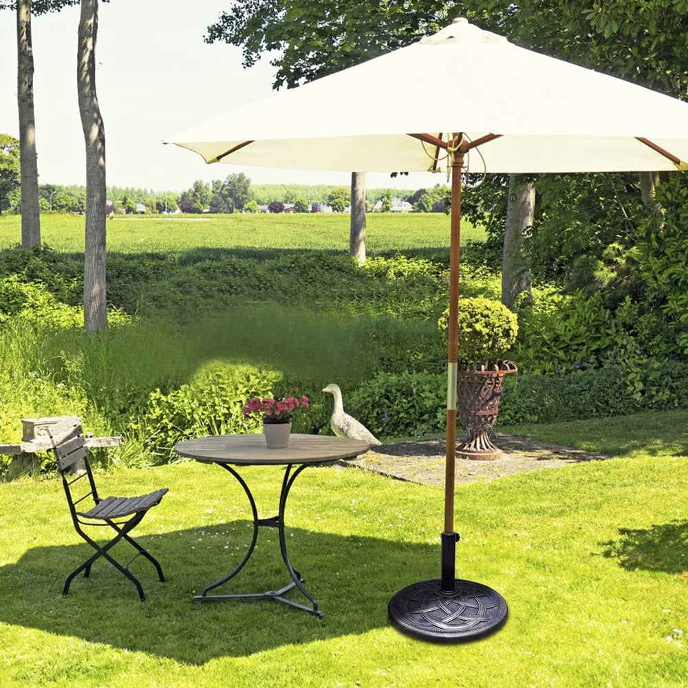 Outdoor Umbrella Base 43lbs, Heavy Duty Round Stand for Patio Garden, Cast Iron Holder with Durable Resin Core, Classic Design, Brown