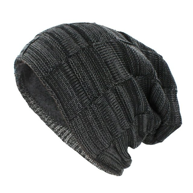 Fleece Lining Knitted Hat Winter Geometric Patterns Beanie Adult Unisex Winter Beanie Hat with Fleece Lining Geometric Design