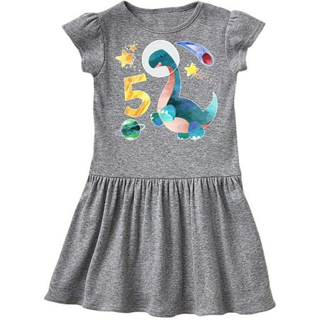 

Inktastic Fifth Birthday Dinosaur Astronaut with Stars and Planet Gift Toddler Girl Dress
