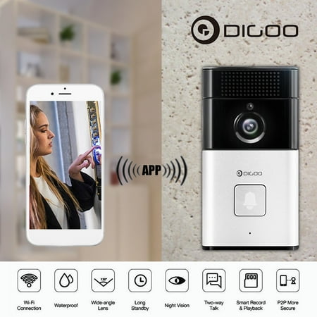 Video Security Door (DIGOO Wireless Wifi Video Doorbell Smart Home Night Visual Video Door Bell Security 720P Camera Free APP Control Intercom Alarm)