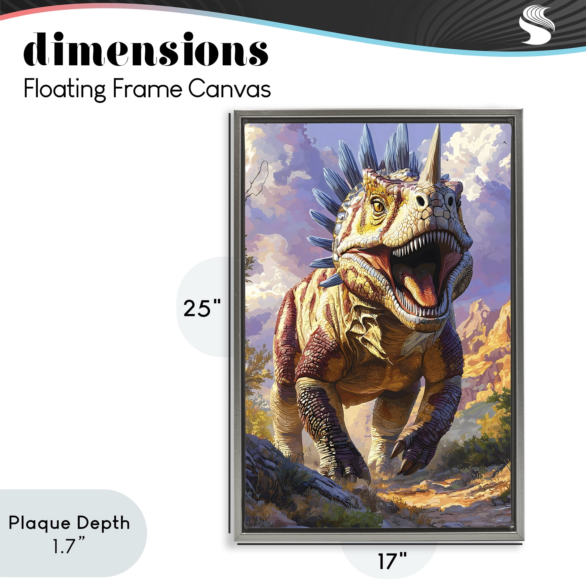 Stupell Industries Fierce Horned Dinosaur Gray Framed Floater Canvas Wall Art, design by Creative Studio