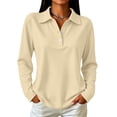 thumbnail image 2 of Womens Retro Polo Shirts Long Sleeve Button Placket Lightweight Collared Golf Dressy Office Blouses Khaki S, 2 of 9