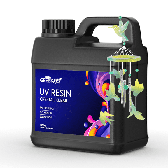 GEEEKART Low Odor Quick Cure UV Resin Kit - 1000g Crystal Clear Epoxy for Jewelry Making, Craft Casting & Coating | High Hardness 90D, Non-Yellowing Finish