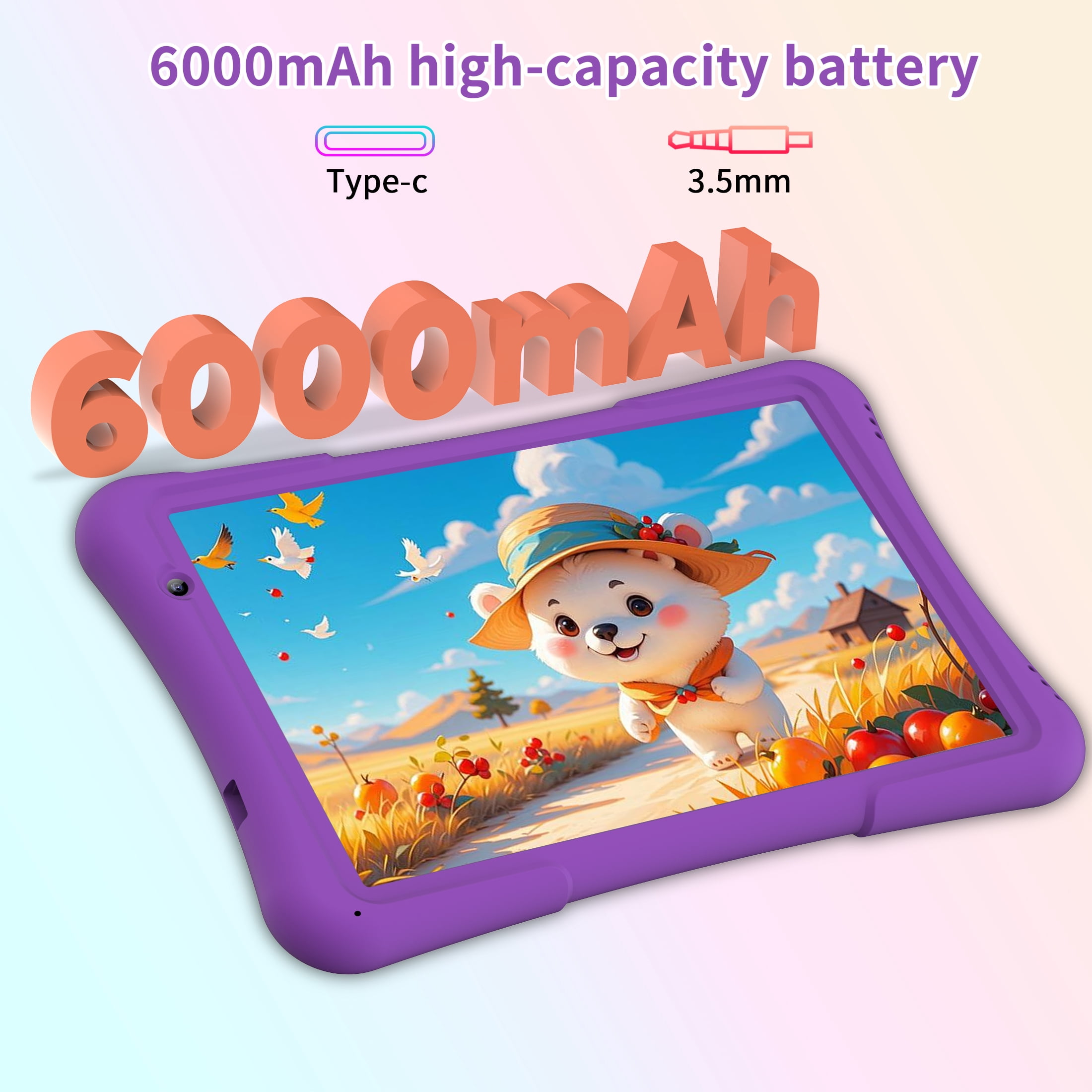 QunyiCo Kids Tablet 10 inch,Android Tablet for Kid,4GB RAM 32GB ROM,Quad Core Processor,Parental Control,1280 * 800 Resolution,6000mAh Battery,Purple