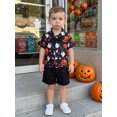 thumbnail image 3 of Cjfdfy Toddler Baby Boy Halloween Outfits Pumpkin Ghost Print Short Sleeve Bowtie Shirts And Shorts Little Baby Cute My First Halloween Clothes 6M-4Y, 3 of 9