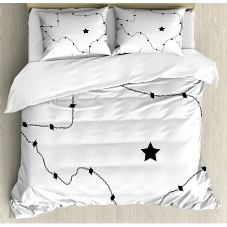 Texas Star Duvet Cover Set Usa State Map With Barbed Wire Pattern