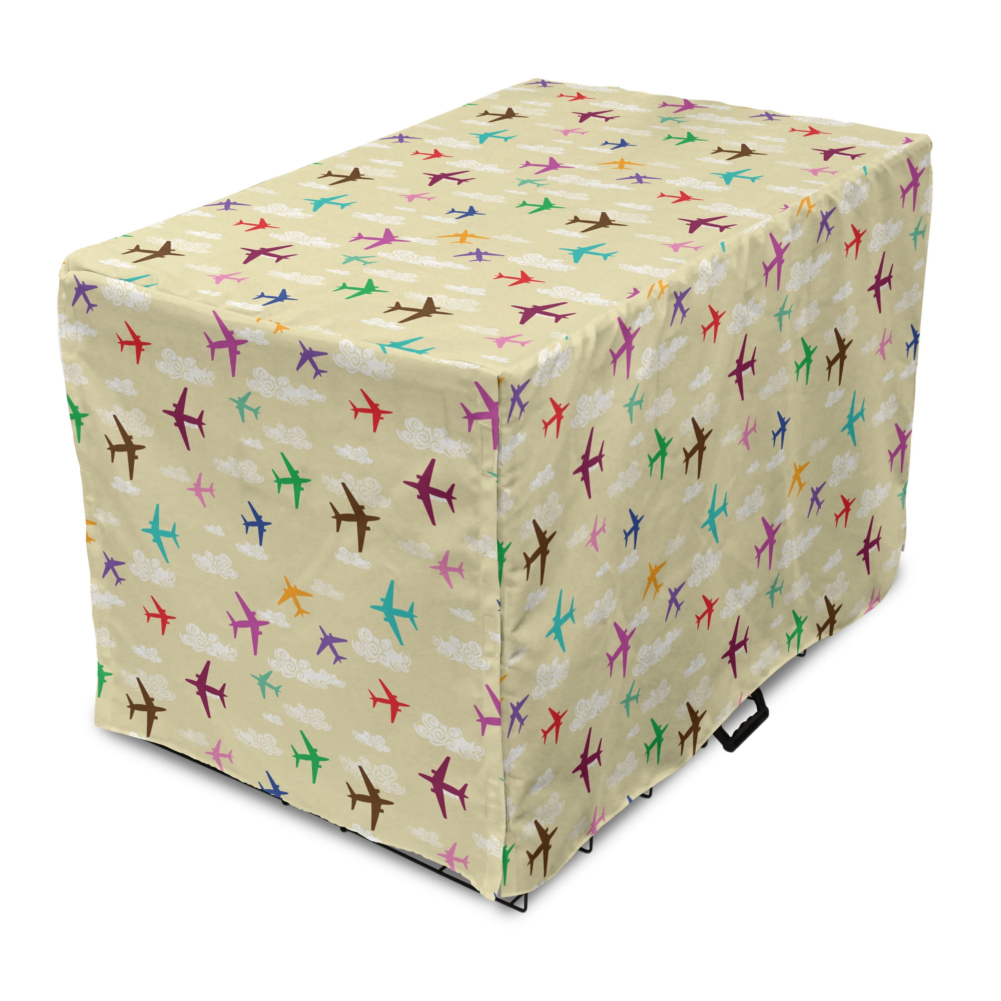 Aviation Dog Crate Cover, Illustration of Colorful Airplanes in Sky