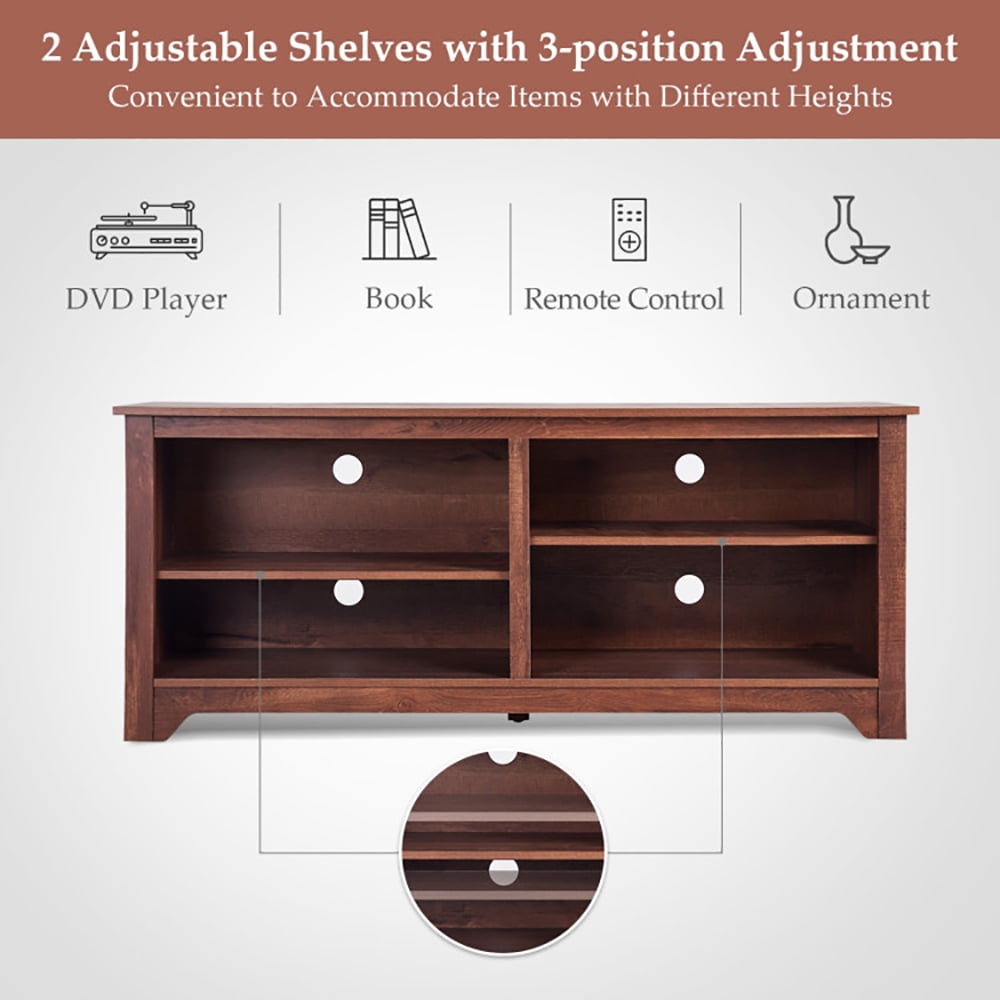 Finihen TV Stand, TV Cabinet, 58 Inch Wood TV Stand for TVs up to 65 Inches with 4 Open Storage Shelves, for Living Room, Bedroom, Brown
