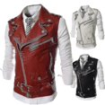 thumbnail image 2 of Men"s Leather Vest Slim Fit Multi-zip Lapel Cropped Leather Vest, 2 of 2