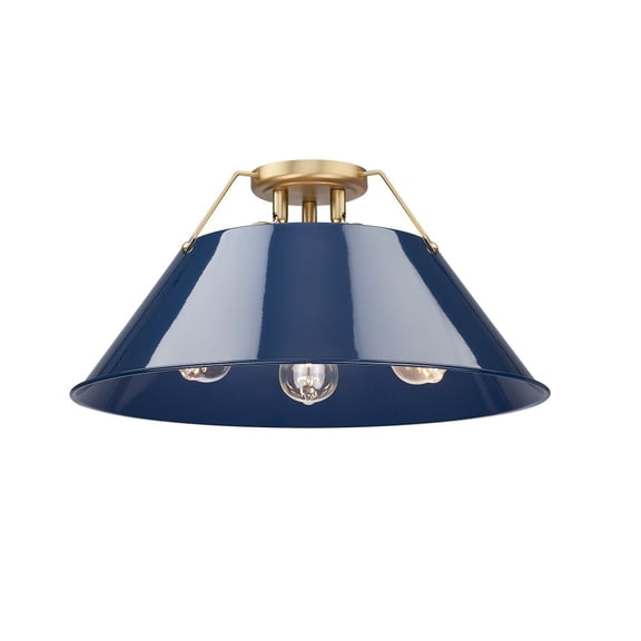 Golden Lighting 3306-3FM BCB-NVY Orwell 3-Light Flush Mount in Brushed Champagne Bronze with Matte Navy