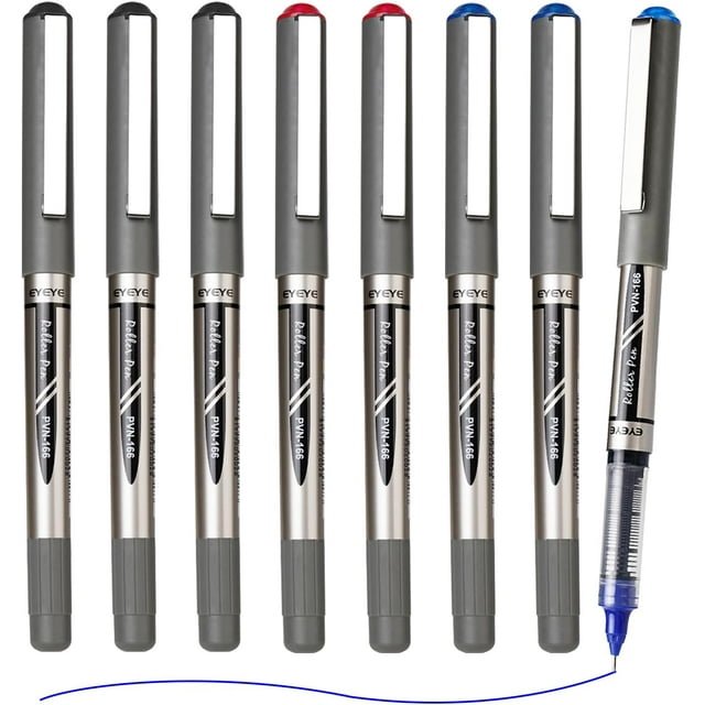 shiyou-Liquid Ink Rollerball Pens, 0.5mm Extra Fine Point Needle Tip, 8 Pack 3 Colors Rollerball Pens Quick Drying, Rolling Pen Smooth Writing for Journaling, Note Taking, Office and School Supplies