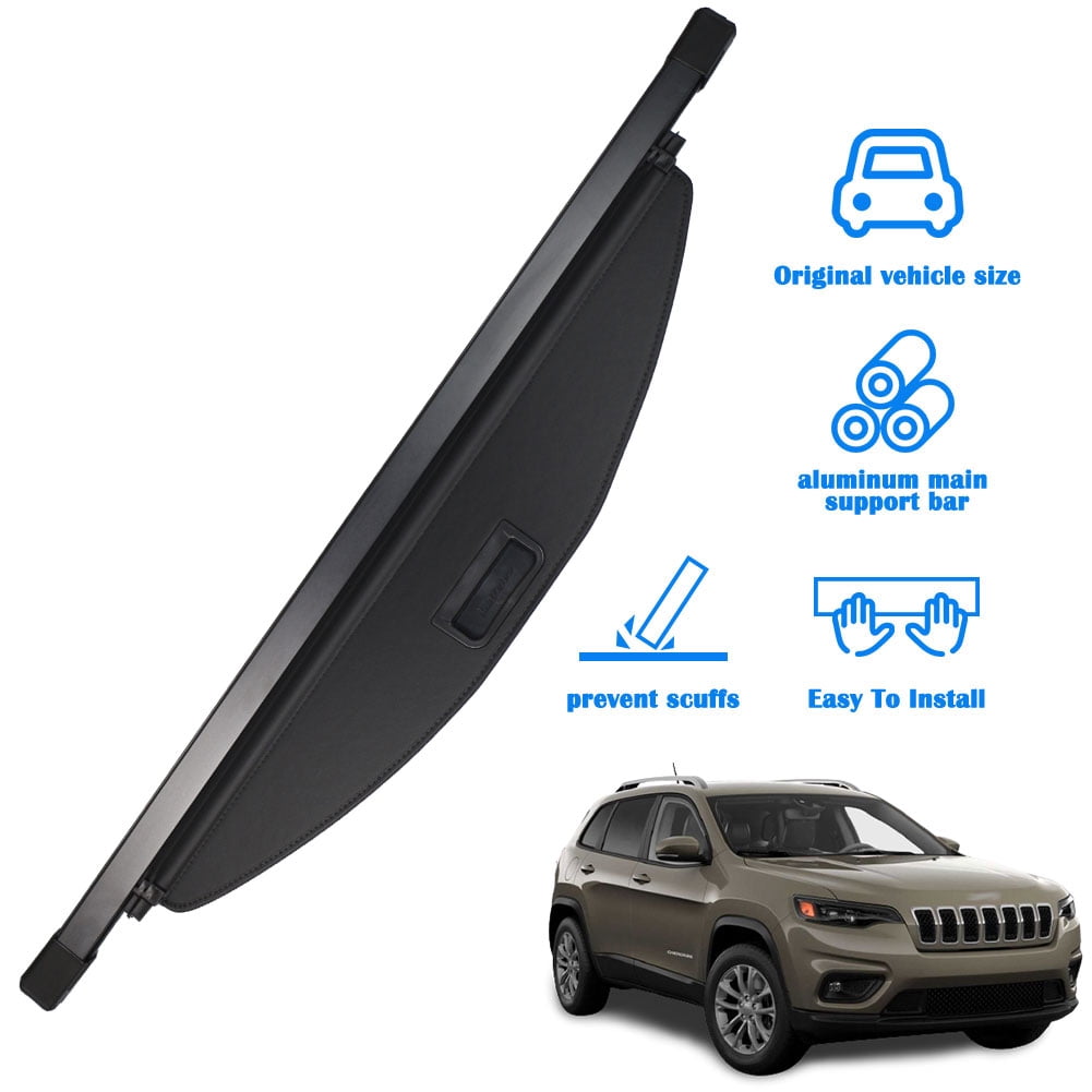Fit 2019-2023 Jeep Cherokee Cargo Cover for Jeep Cherokee 2019 2020 2021 2022 2023 SUV Accessory Tonneau Cover Black Retractable Rear Trunk Privacy Security Shield Shade Cover