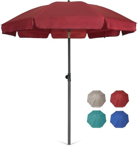 RibRave Patio Umbrella, 6.5 ft Outdoor Table Umbrella with Tilt Steel Pole, UPF50+ Protection, Great for Outdoor Garden Backyard, Maroon