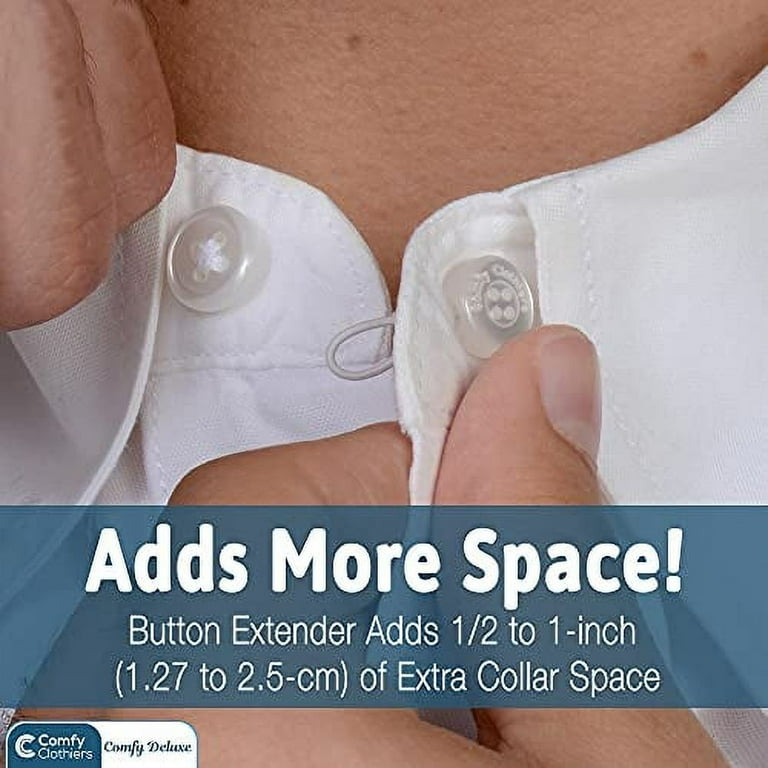 Comfy Deluxe Collar Extenders - Premium Elastic Dress Shirt Neck Button  Extender (White Buttons) 3-Pack