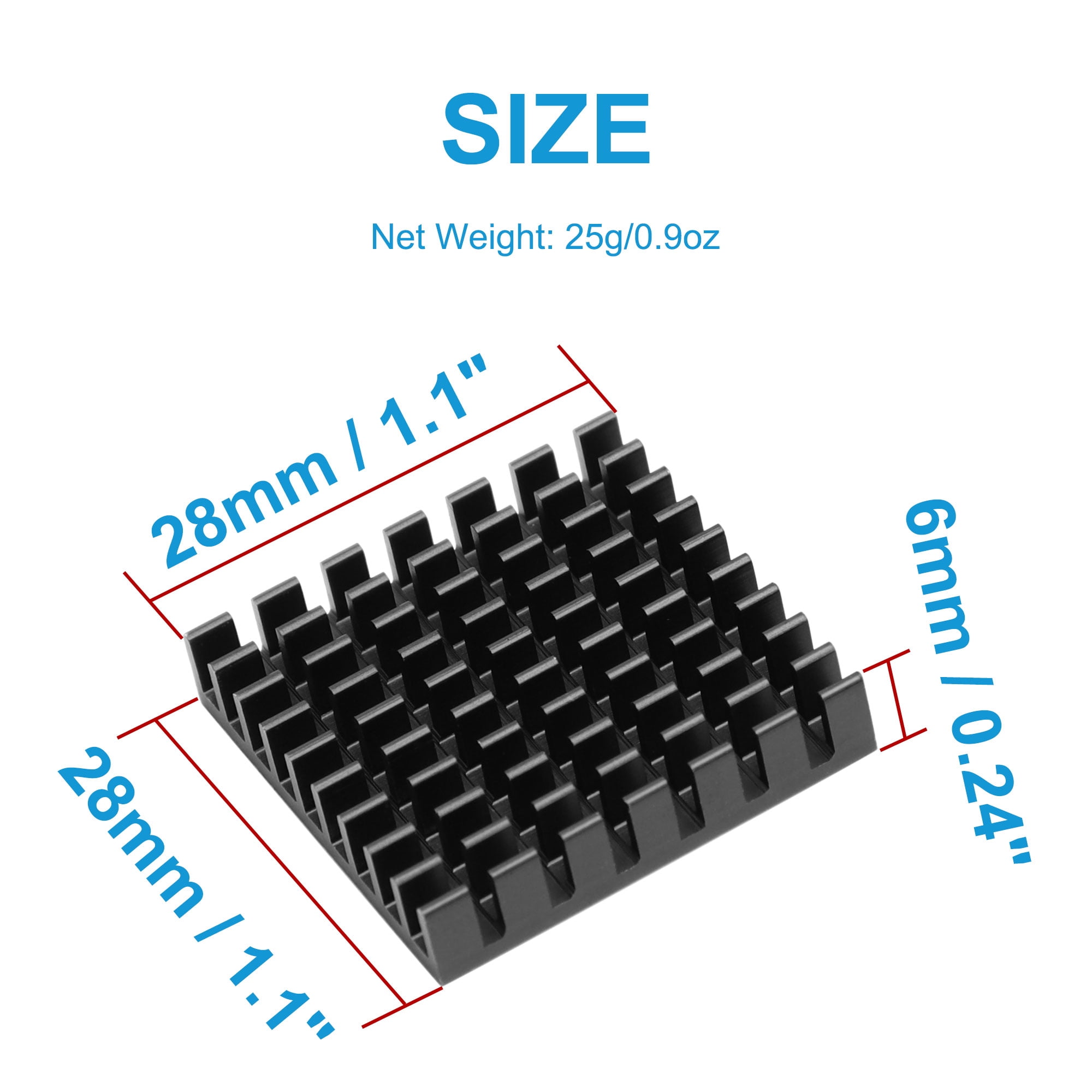 Unique Bargains 5 Pieces Black 28mmx28mmx6mm Square Shape Aluminium Heats Cooling Cooler Fin