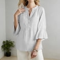 thumbnail image 5 of Uootdi Womens 3/4 Sleeve Tops Stand Collar Bell Cuffs Cotton Linen Blouses Casual Solid Color Button Down Shirts Office Daily Chic Wear Gift, 5 of 7