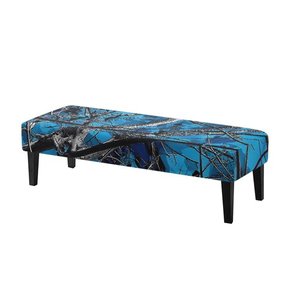XYZCANDO Blue Camo Tree Pattern Poly Spandex Bench Covers with Anti-Dust, Easy Clean Dust Resistant Rectangular Long Bench Slipcover for Hotel