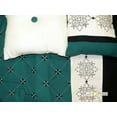 thumbnail image 3 of 11-Pc Prairie Floral Damask Diamond Star Lattice Embroidery Comforter Curtain Set Teal Blue-Green Black Off-White King, 3 of 4