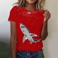 thumbnail image 2 of Pisexur Hauts de Printemps pour Femmes, Pull Décontracté à Manches Courtes Imprimé, Col Rond, Blouses Habillées Décontractées pour Femmes, Rouge, 3TG, 2 of 5