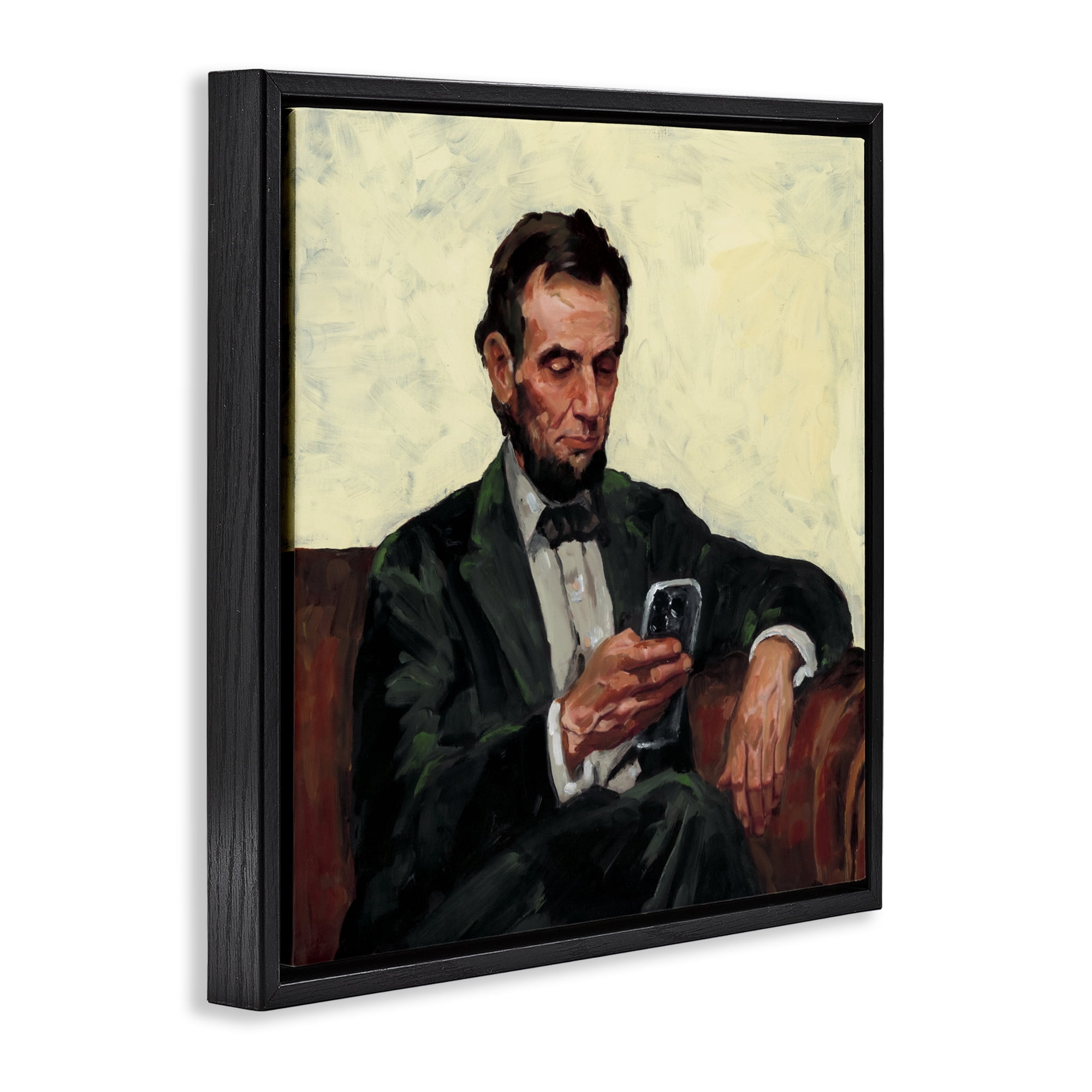 Stupell Industries Abe with Cellphone Black Framed Floater Canvas Wall Art, design by Studio Bautista
