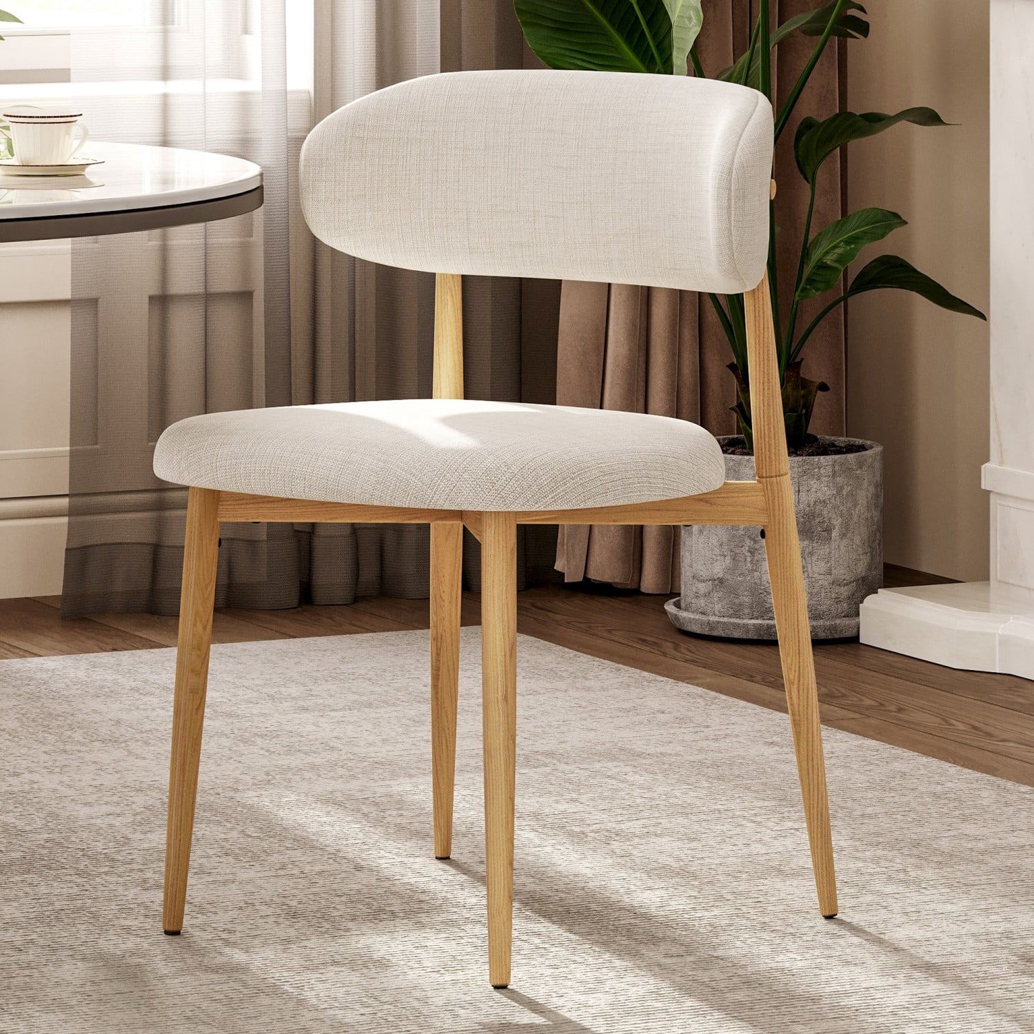 Dining Chairs Set of 4 Metal Kitchen Chairs Modern Fabric Upholstered Dining Room Chairs with Ergonomic Backrest Beige Industrial Farmhouse Style, Black