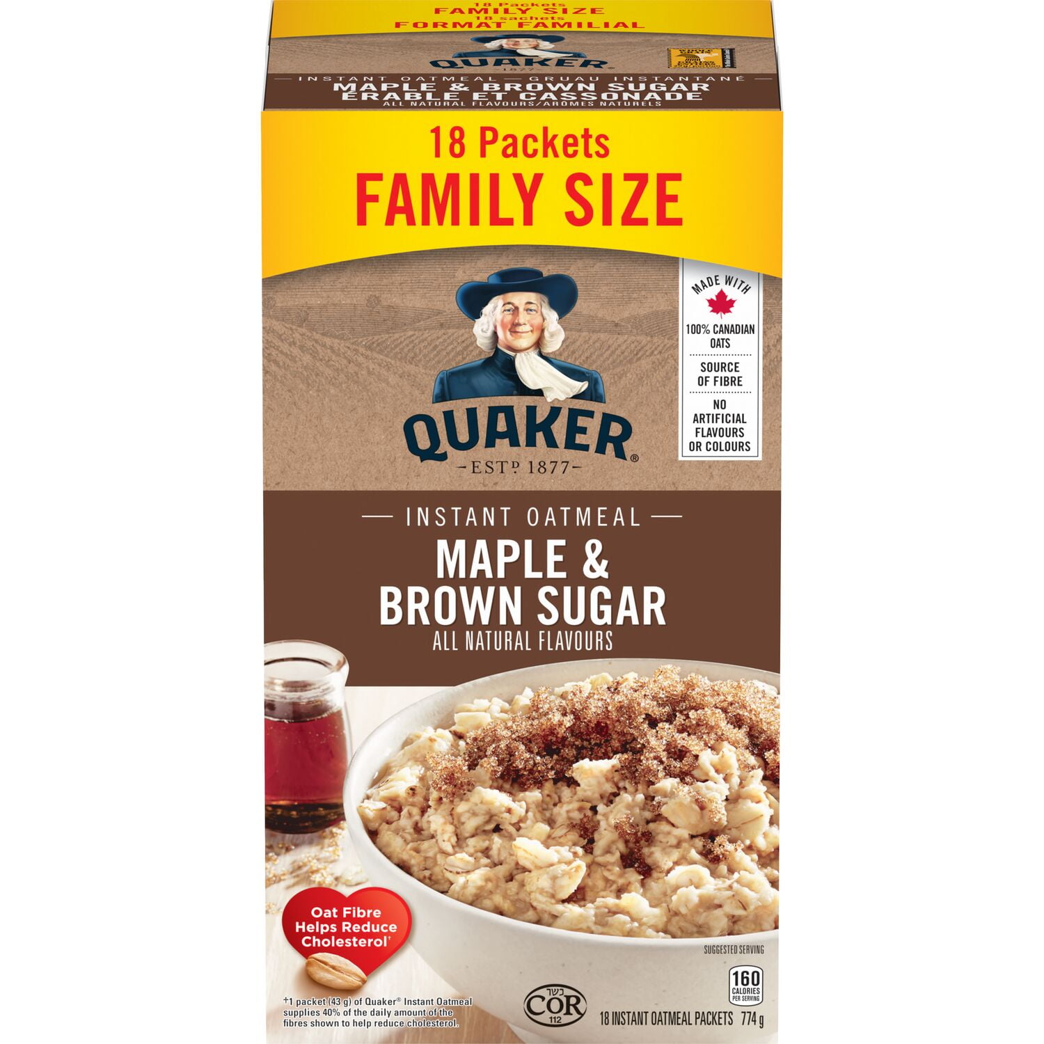 Quaker Maple & Brown Sugar Flavour Instant Oatmeal, 774g