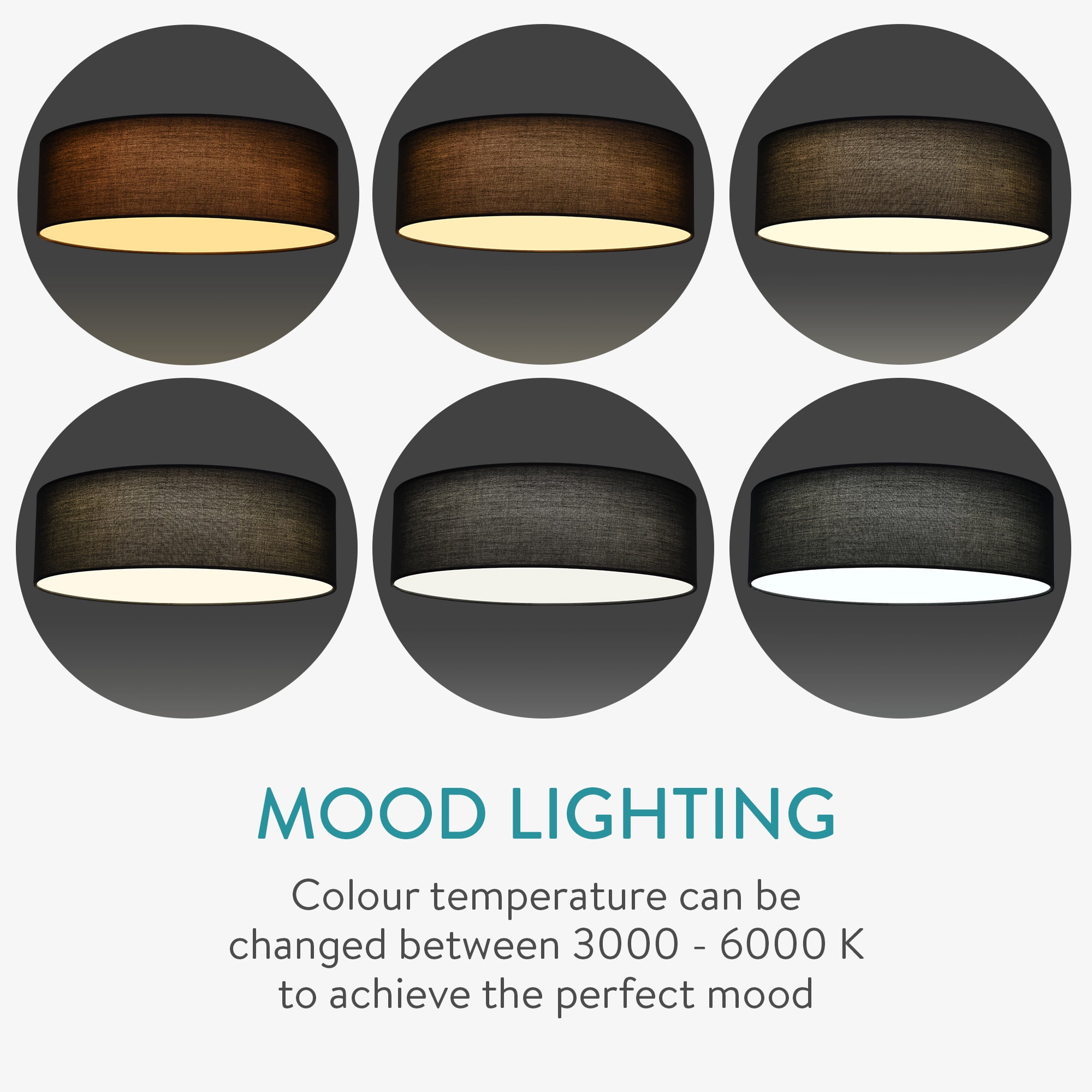 Navaris Flush Mount Ceiling Light - 15.75" Diameter Drum Lamp Shade LED Fixture with Remote Control for Bedroom, Living Room, Kitchen - Dark Gray