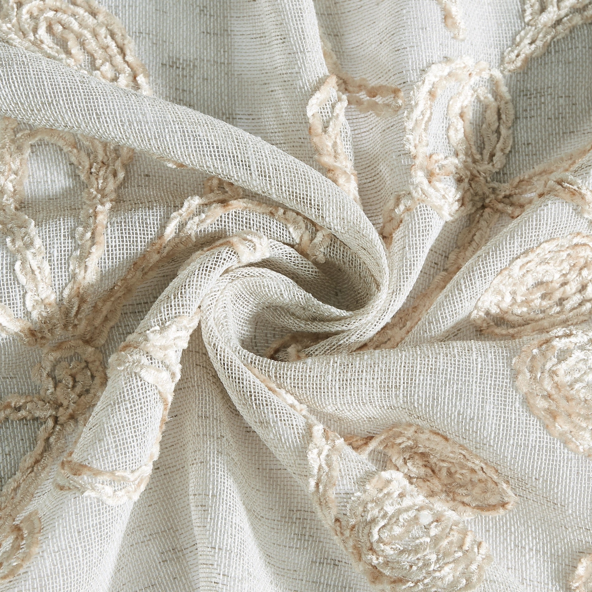 Dainty Home Rita 3D Floral Chenille Embroidered Solid Sheer Linen Look 70 x 72 Shower Curtain In Linen