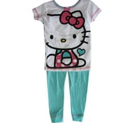 Little Girls Blue White Kitty Print Short Sleeved 2 Pc Pajama Set 4-6