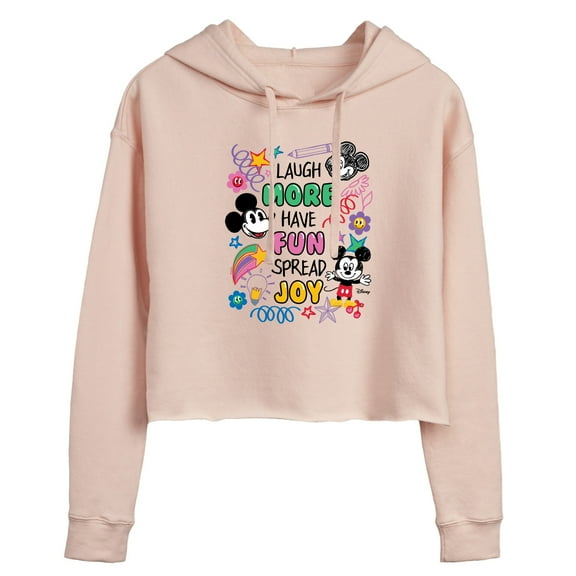 Disney - Mickey Mouse - Laugh More, Have Fun, Spread Joy - Juniors Cropped Pullover Hoodie