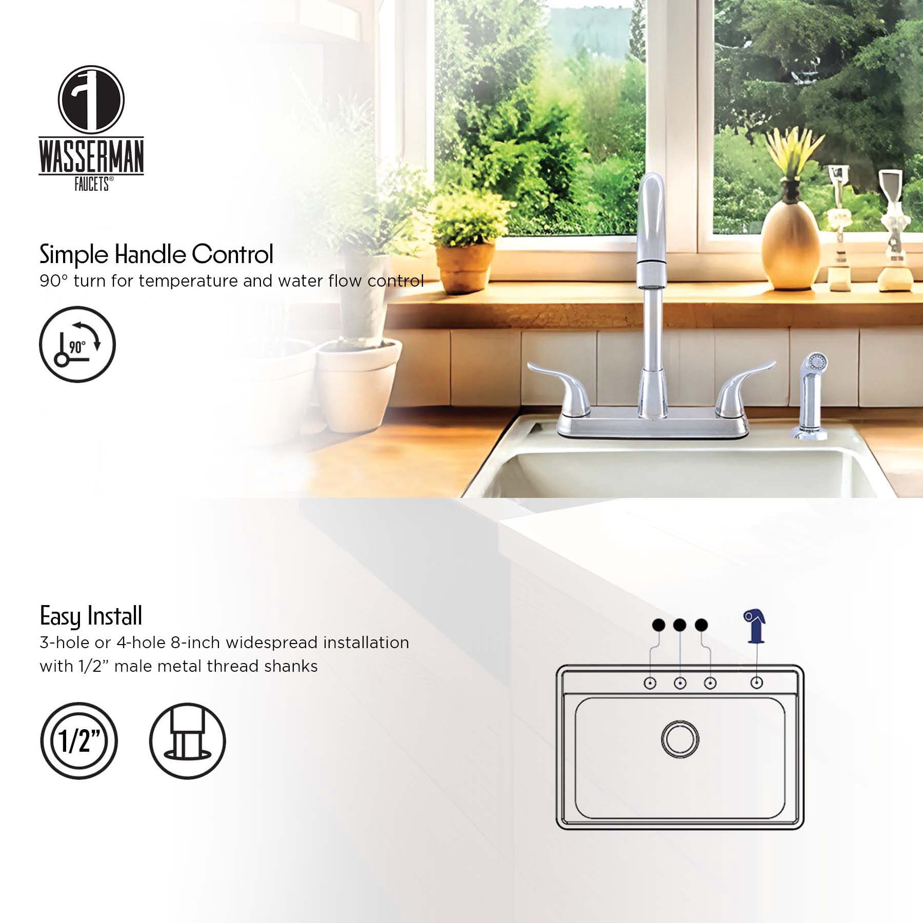 23157043 -Hybrid Metal Deck Kitchen Sink Faucet High Spout Washerless Cart.Double Handle with Side Spray