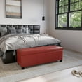 thumbnail image 3 of TYJDFN Storage Ottoman, 47 Inch Bench Bedroom Bench with Safety Close Hinge, Extra Long Ottoman with Storage for Living Room, Entryway, Hallway, Foot Rest, Support 300lbs -Red/ Faux Leather, 3 of 16