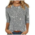 thumbnail image 2 of Women's Sequin Tops 3/4 Sleeve,Womens 3/4 Sleeve Sparkly Shirts Casual Crewneck Spring Summer Shimmer Glitter Tops 2024 Trendy Ladies Going out Party Blouses, 2 of 5