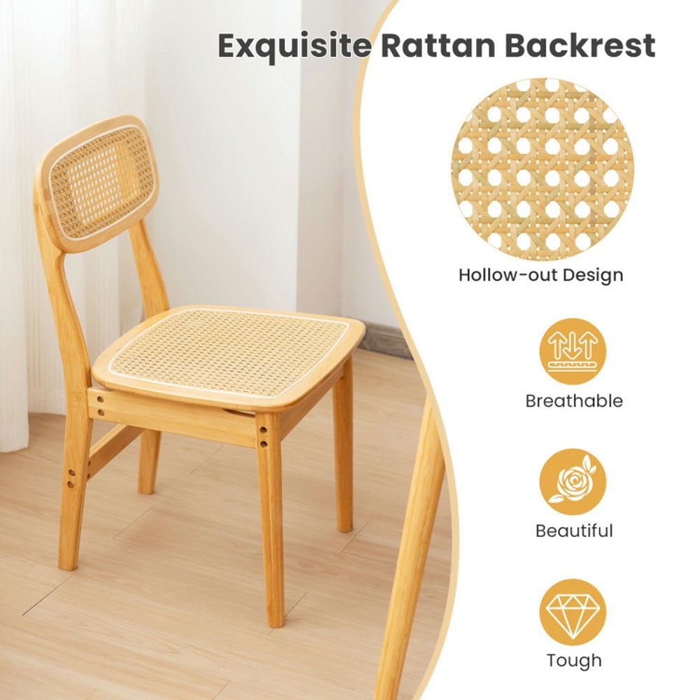 Demi Bonn Set of 2 Rattan Dining Chairs with Simulated Rattan Backrest, Bamboo Kitchen Chair, Beige