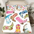thumbnail image 2 of Manfei Colorful Cowgirl Boots Queen Sheet Sets,Boho Exotic Style Flat Sheet,Rustic Western Cowboy Queen Fitted Sheet For Girl Boys,Luxury Bedroom Decor,4 Pieces, 2 of 7