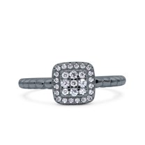 Black Tone, Simulated Cubic Zirconia Size-9 Art Deco Square Halo Wedding Engagement Bridal Ring 925 Sterling Silver