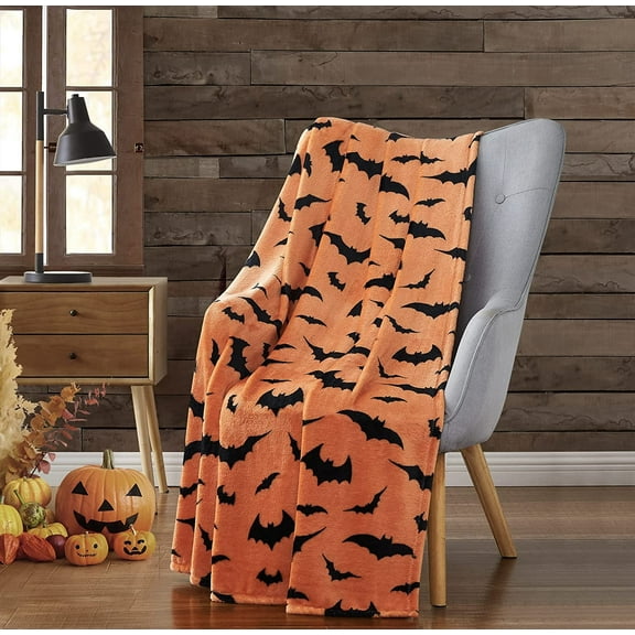 Ultra Soft & Plush Autumn & Halloween Chic Themed Oversized Accent Throw Blankets - Assorted Styles (Bats)