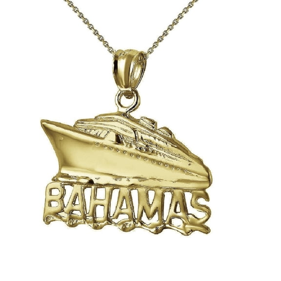 925 Sterling Silver Yellow Gold Plated 1mm Cable Chain Necklace w/ Bahamas Cruise Ship Pendant Charm
