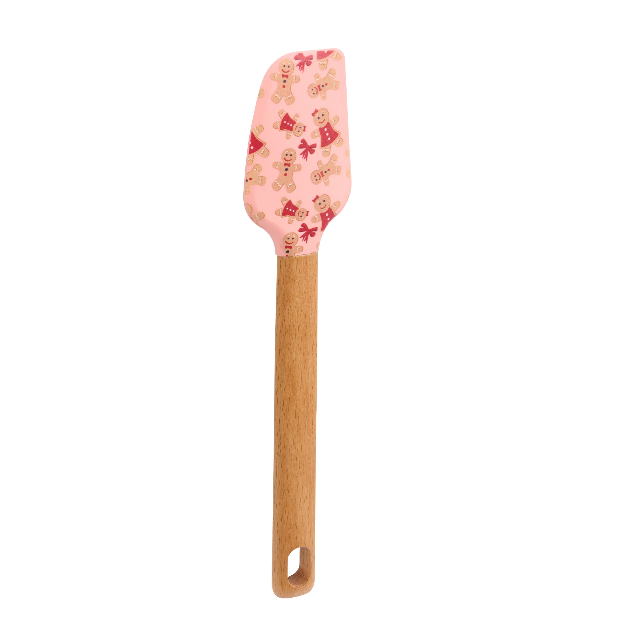Holiday Time Silicone and Beechwood Spatula, Gingerbread Cookies, Pink