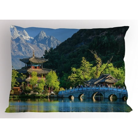 Ancient China Pillow Sham Old Town Scene Of Lijiang Black Dragon