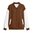 thumbnail image 4 of IUYRTFE Women's Color Block Varsity Bomber Jacket Button Down Long Sleeve Casual Baseball Coat with Pockets, 4 of 6