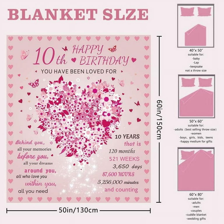10 Year Old Girl Gift Ideas Blanket 60X50 - Gifts for 10 Year Old Girl -  10th Birthday Decorations for Girl - 10 Year Old Girl Birthday Gifts - Best  Gifts for